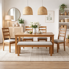 Comedor Mérida 6 Piezas - Madera Sólida de Pino y Tapizado Premium