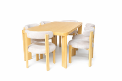Comedor Japandi 6 Personas – Madera Natural + Tapizado Premiun