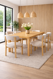 Comedor Japandi 6 Personas – Madera Natural + Tapizado Premiun