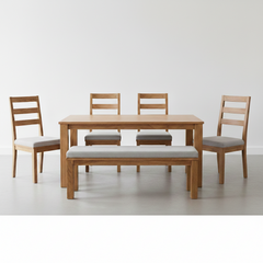 Comedor Mérida 6 Piezas - Madera Sólida de Pino y Tapizado Premium