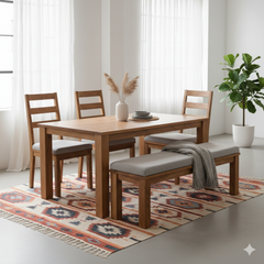 Comedor Mérida 6 Piezas - Madera Sólida de Pino y Tapizado Premium