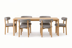 Comedor Japandi 6 Personas – Madera Natural + Tapizado Premiun