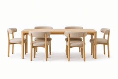 Comedor Japandi 6 Personas – Madera Natural + Tapizado Premiun