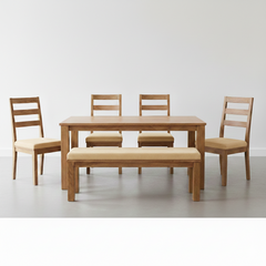 Comedor Mérida 6 Piezas - Madera Sólida de Pino y Tapizado Premium