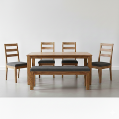 Comedor Mérida 6 Piezas - Madera Sólida de Pino y Tapizado Premium