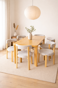 Comedor Japandi 6 Personas – Madera Natural + Tapizado Premiun